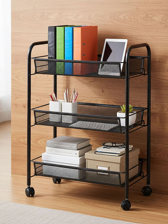 Relaxdays Troleu De Bucătărie Metalic Cu 3 Locuri Negru 43.5x26x62.5cm