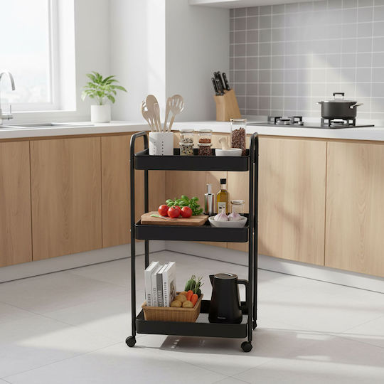 Relaxdays Kitchen Cart Metallic 3 Tiers Black 43x30x78cm