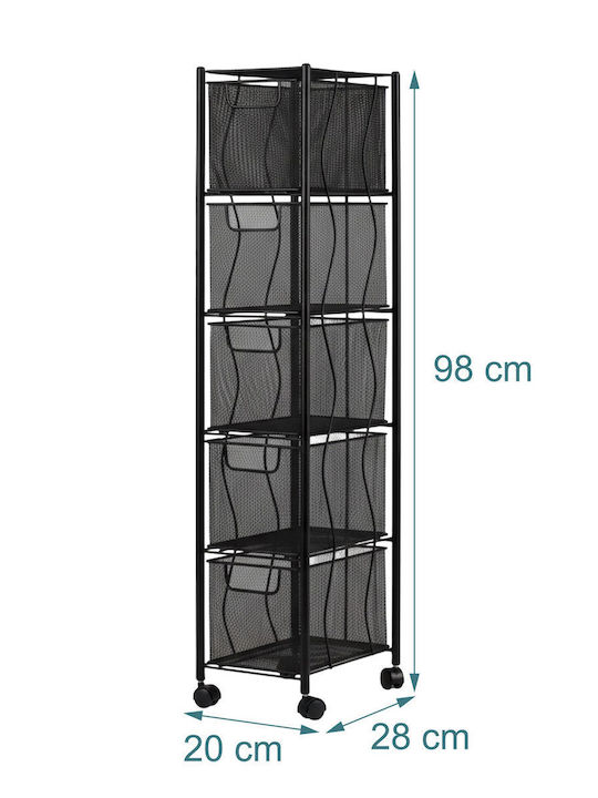 Relaxdays Troleu Bucătărie Metalic Capacitate 5 Negru 28x20x98cm