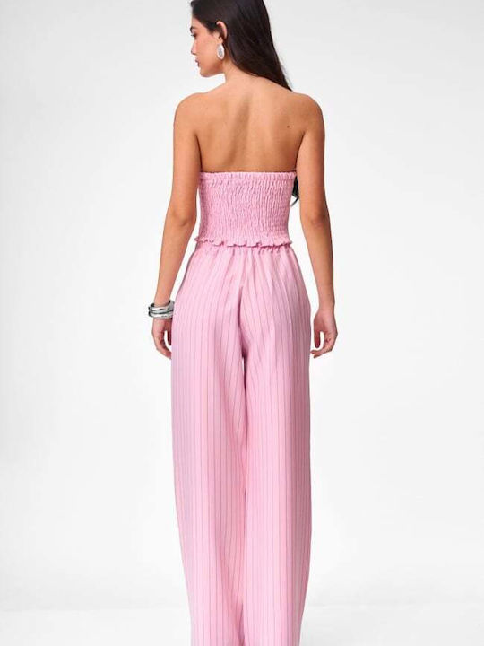 Γυναικεία Strapless Ολόσωμη Φόρμα Ροζ