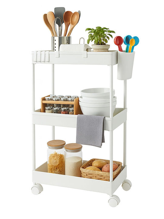 Relaxdays Troleu De Bucătărie Din Plastic Cu 3 Locuri Alb 40x22x62,5cm
