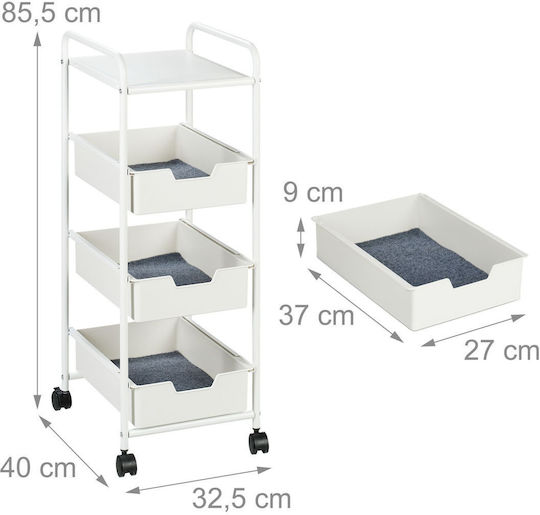 Relaxdays Troler Bucătărie Plastic Capacitate 4 Alb 32.5x40x85.5cm