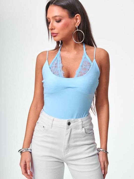 Damen-Bodysuit Mit Spitze Hellblau
