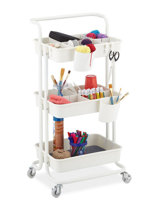 Relaxdays Troleu De Bucătărie Din Plastic Cu 3 Locuri Alb 43x42x86cm