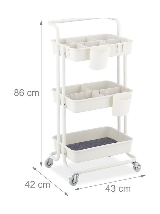 Relaxdays Troleu De Bucătărie Din Plastic Cu 3 Locuri Alb 43x42x86cm