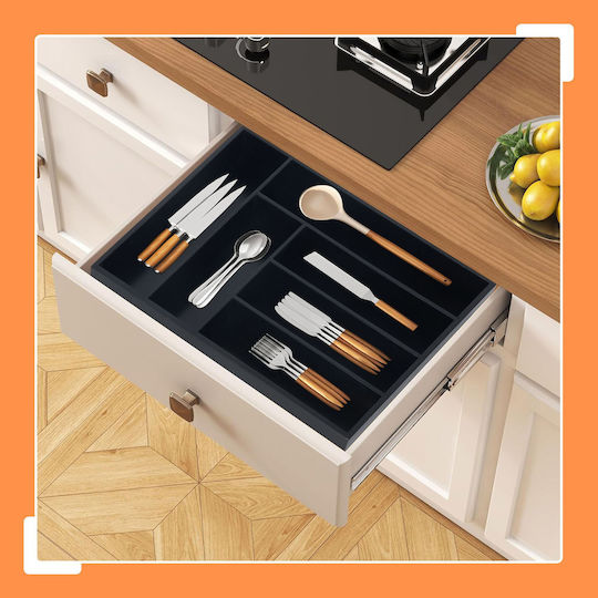 Relaxdays Wooden Drawer Cutlery Tray 35.5x25.5x5 cm Black