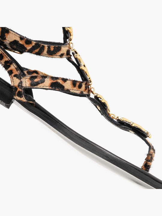 Leather Women's Flat Sandals Leopard