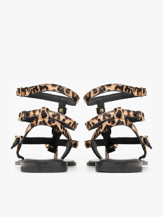 Leather Women's Flat Sandals Leopard