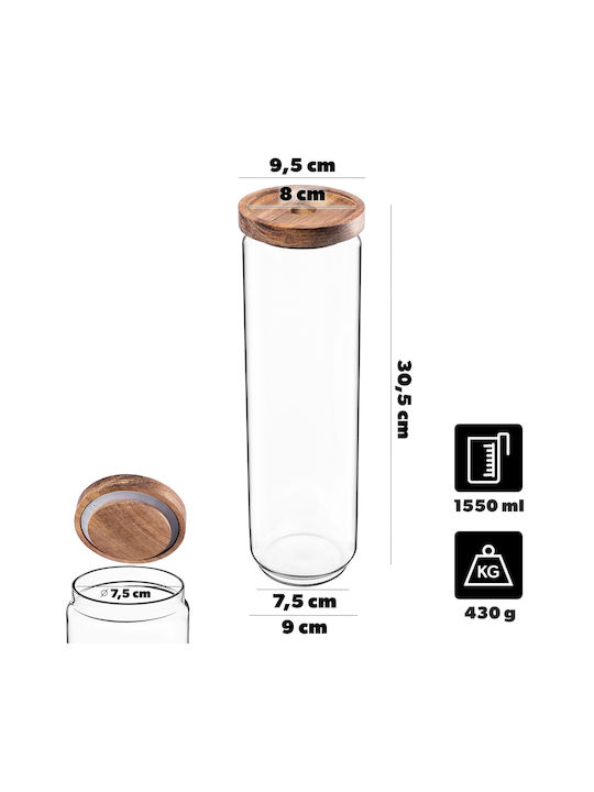 Kadax Set of 3 Vases for Tea Pasta Sugar Cereals Coffee with Lid Glass Transparent 1550ml 3 Pieces
