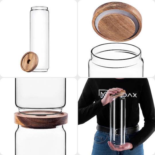 Kadax Set of 3 Vases for Tea Pasta Sugar Cereals Coffee with Lid Glass Transparent 1550ml 3 Pieces