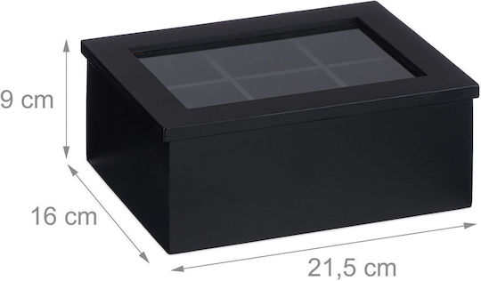 Relaxdays Caseta Pentru Ceai Cu Capac Din Lemn Negru 16x9x21.5cm