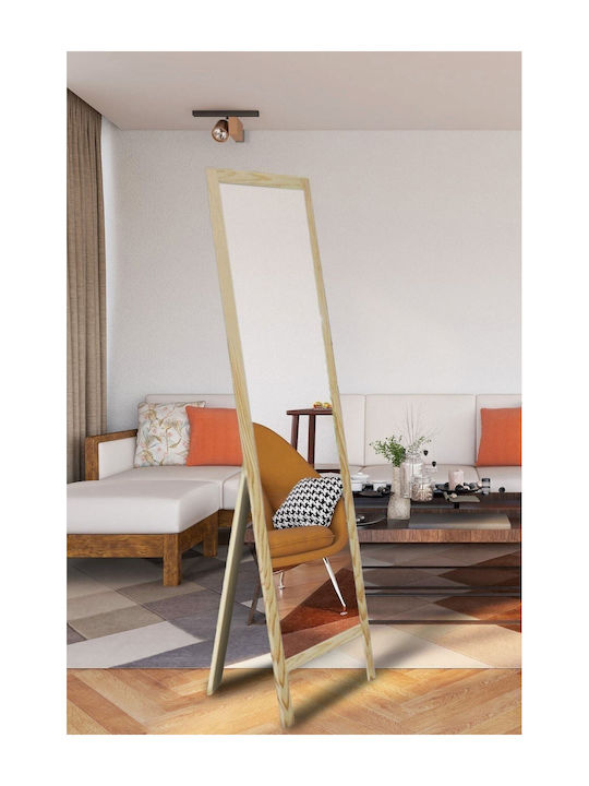 SteweHome Floor Mirror with Beige Wooden Frame 145x40cm