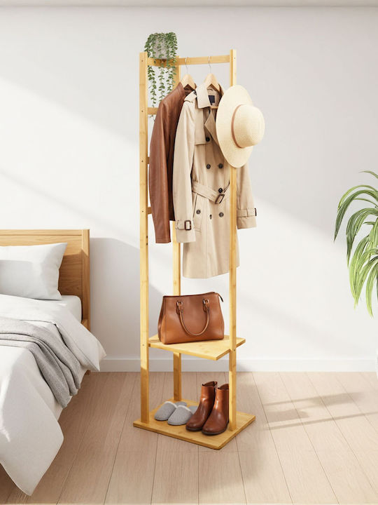 Relaxdays Boden Kleiderständer aus Bamboo Beiges 155x38cm