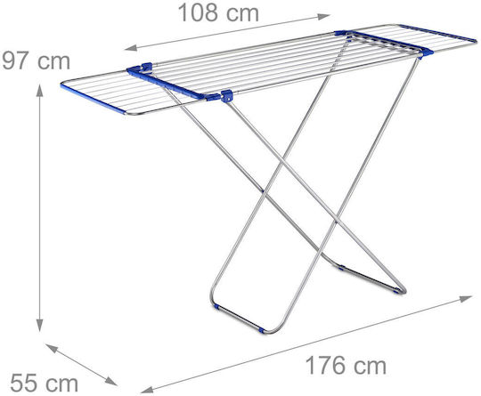 Relaxdays Uscătoare De Rufe Pliabilă De Pardoseală Din Inox Cu Lungimea Suportului De Uscare A Hainelor 13.6m