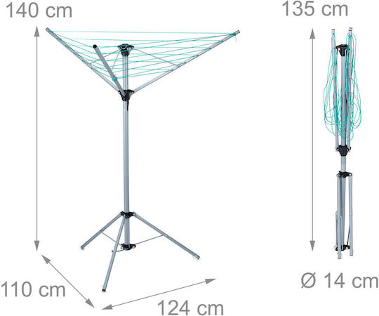 Relaxdays Uscătoare Rufe Pliabilă De Pardoseală Inox Cu Lungimea Suportului De Uscare A Hainelor 15m