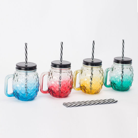 Relaxdays Σετ Ποτήρια από Γυαλί με Καλαμάκι 500ml 10053215_305 4τμχ