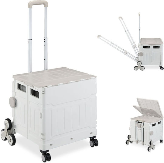 Plastic Shopping Trolley Foldable White 93x47x52.5cm