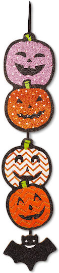 Decorațiune De Halloween Dovleac Suspendat Din Lemn Mdf 62 X 13 Cm Portocaliu Mov Negru Sclipicios