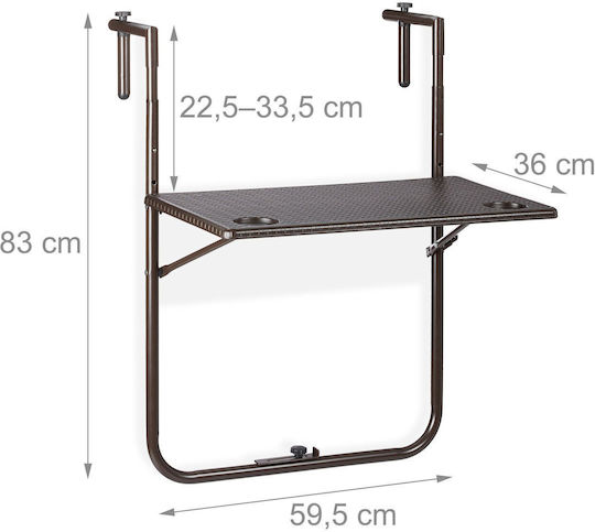 Table for Small Outdoor Spaces Foldable Rattan with Metal Frame Brown 83x59x59cm