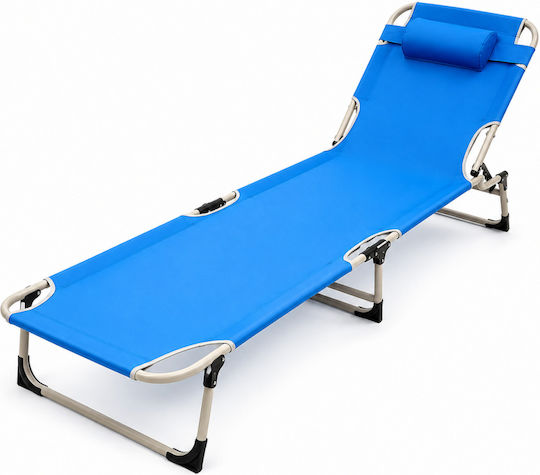 ForHome Blue Foldable Aluminum Beach Sunbed with Pillow 193x62x30cm