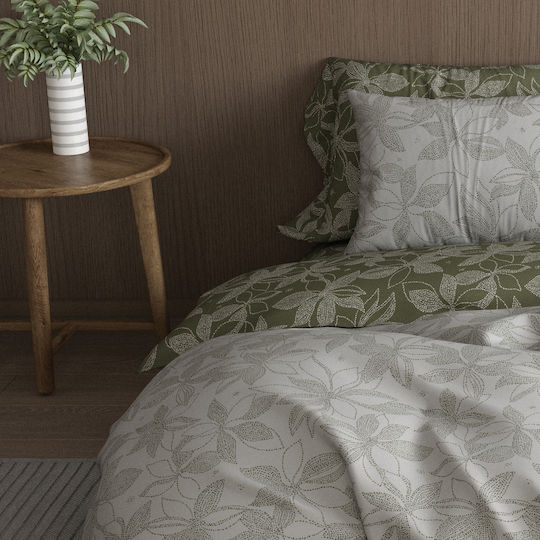 Charalambidis Textiles Krinus Bed Sheet King Size with Rubber Hugger 230x260cm Olive Green