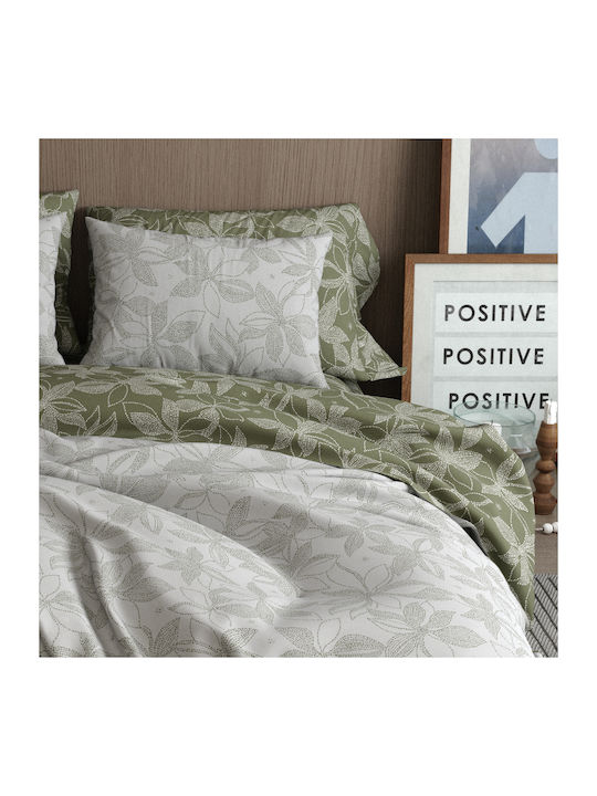 Charalambidis Textiles Krinus Bed Sheet King Size with Rubber Hugger 230x260cm Olive Green