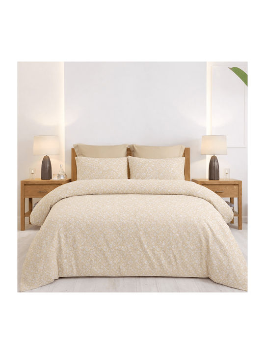 Astron Italy Emily Set Double Bed Sheets With Rubber Hugger 160x200+40cm Beige 4 Pieces