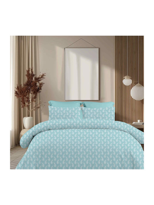 Astron Italy Vivian Double Bed Sheets Set With Rubber Hugger 160x200+40cm Petrol Blue 4 Pieces