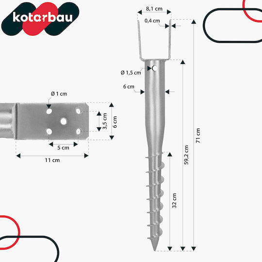 Kotarbau Galvanized Screw with Diameter M81 and Length 710mm 2 Pieces 4.536kg