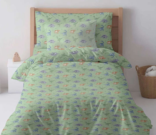 Astron Italy Kids Sheets Single with Elastic Band Dinosaurs Green 100x200cm