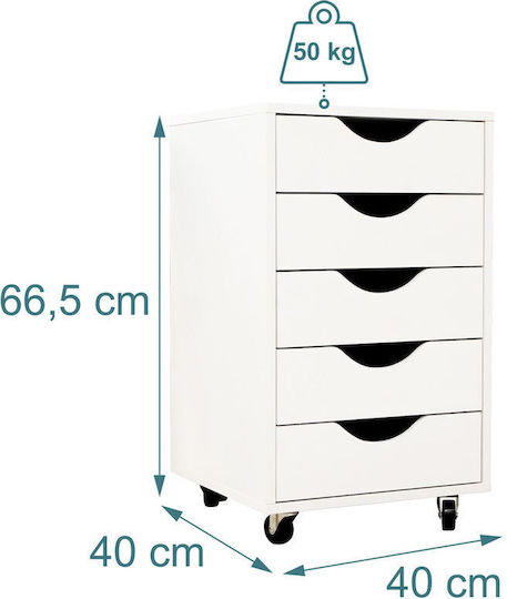 Συρταριέρα Γραφείου Ξύλινη με Ροδάκια White 40x40x67.5cm