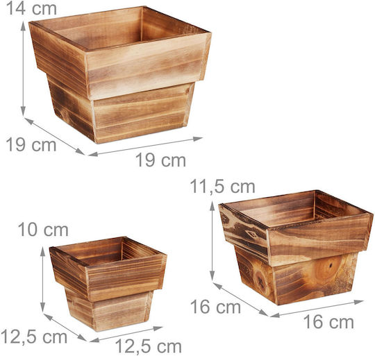 Relaxdays Set 3 Ghivece De Flori Din Lemn Natural
