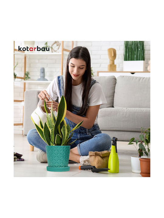 Kotarbau Set 2 Ghivece De Flori Ceramice Turcoaz Cu Farfurie
