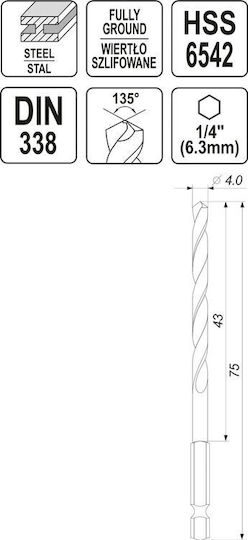Yato HSS Drill with Hexagon Shank for Metal 6.3mm