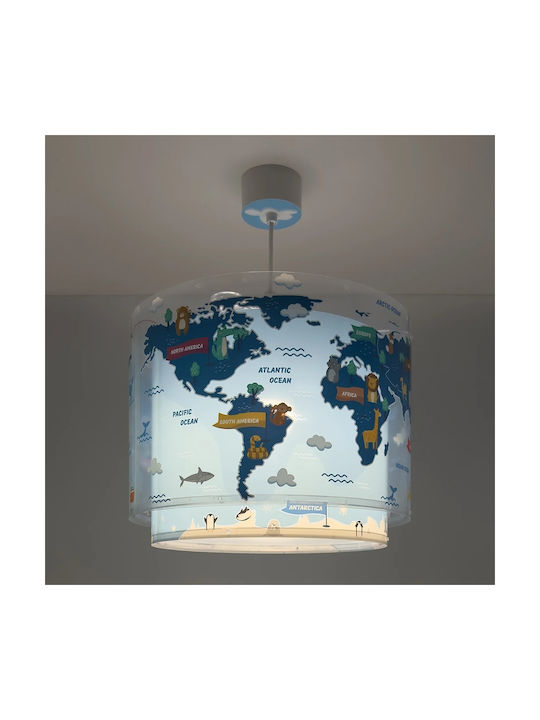Ango Kids World Single-Light Kids Ceiling Light Hanging Made of Plastic 15W with E27 Base Blue 33x25cm