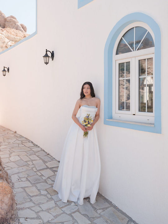 Καλοκαιρινό Maxi Φόρεμα για Γάμο / Βάπτιση Strapless Σατέν Λευκό