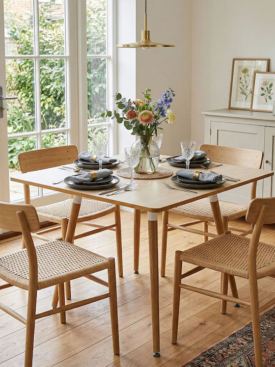 Square Wooden Table with Cement Frame Light Brown Color 75x75x75cm