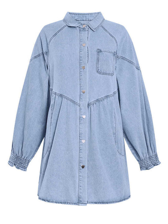 Celestino Women's Dress Denim Mini Pockets Loose Fit Blue