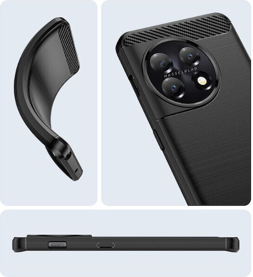 Husă Protectoare OnePlus 11 Flippy Moale TPU Silicon Textură Periată Șoc Rezistent Element Carbon Negru
