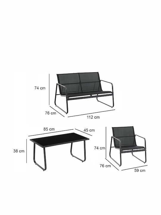 Velo 4 Pieces Outdoor Living Room Set Black
