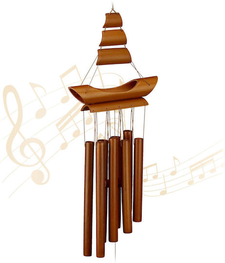 Relaxdays Bamboo Wind Chime Sailboat Design 72x20x6 Cm Brown Color