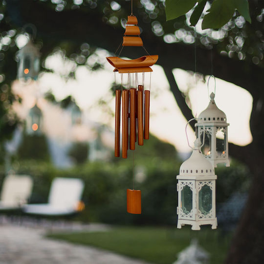 Relaxdays Bamboo Wind Chime Sailboat Design 72x20x6 Cm Brown Color