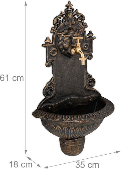 Relaxdays Wandbrunnen Wasserhahn Gold Kupfer 61x18x35 Cm
