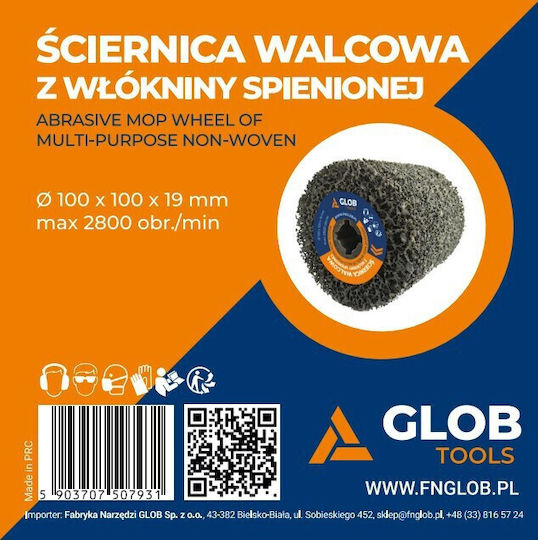 Glob Tools Cylindrical Grinding Wheel Made Hard Foam Nonwoven 100x100x19mm Grit 40 Satin Finisher