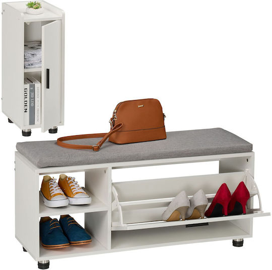 Hallway Furniture with Shoe Rack Wardrobe and Bench White/Gray 100x35.5x48.5cm