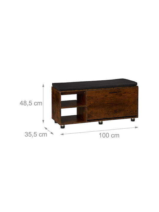 Mobilier Hol cu Suport pentru Pantofi cu Mobilier și Depozitare pentru Hol și Bancă Culoare Maro/Negru 100x35.5x48.5cm
