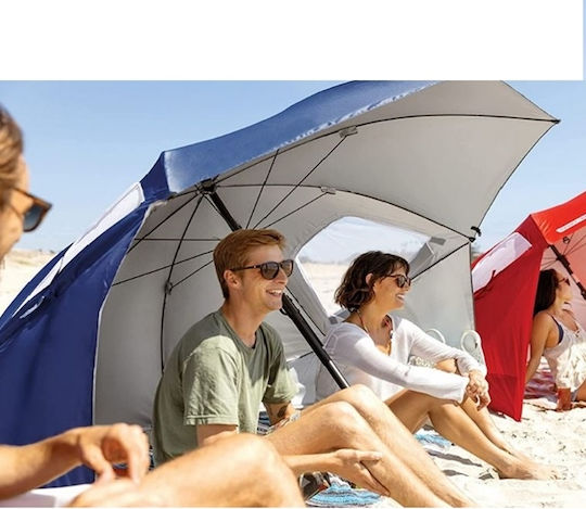 Umbrelă Pliabilă Mare XXL 2-în-1 Pentru Plajă Diametru 2.1m Cu Umbrelă Și Protecție UV Albastră