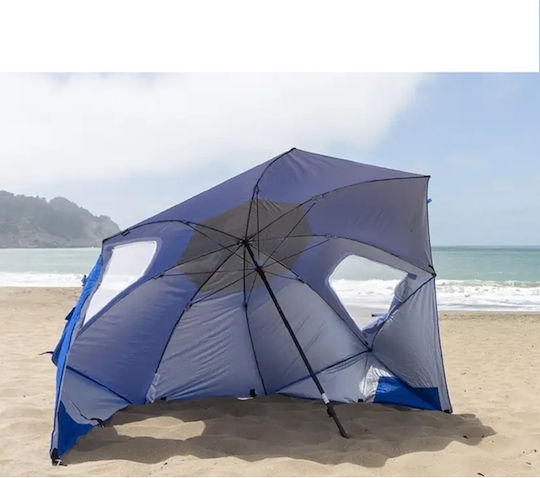 Umbrelă Pliabilă Mare XXL 2-în-1 Pentru Plajă Diametru 2.1m Cu Umbrelă Și Protecție UV Albastră