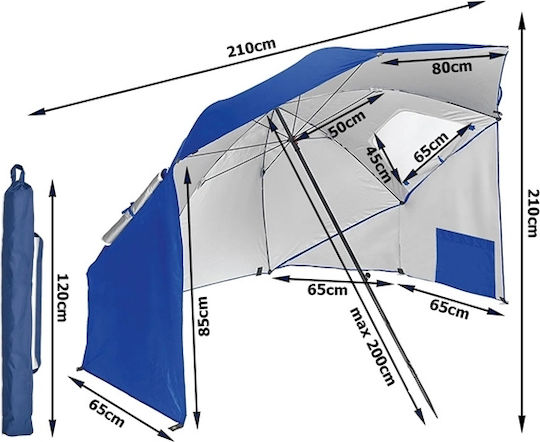 Umbrelă Pliabilă Mare XXL 2-în-1 Pentru Plajă Diametru 2.1m Cu Umbrelă Și Protecție UV Albastră