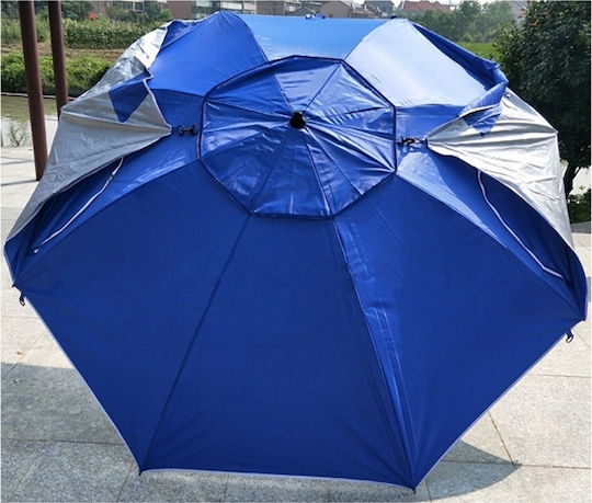 Umbrelă Pliabilă Mare XXL 2-în-1 Pentru Plajă Diametru 2.1m Cu Umbrelă Și Protecție UV Albastră